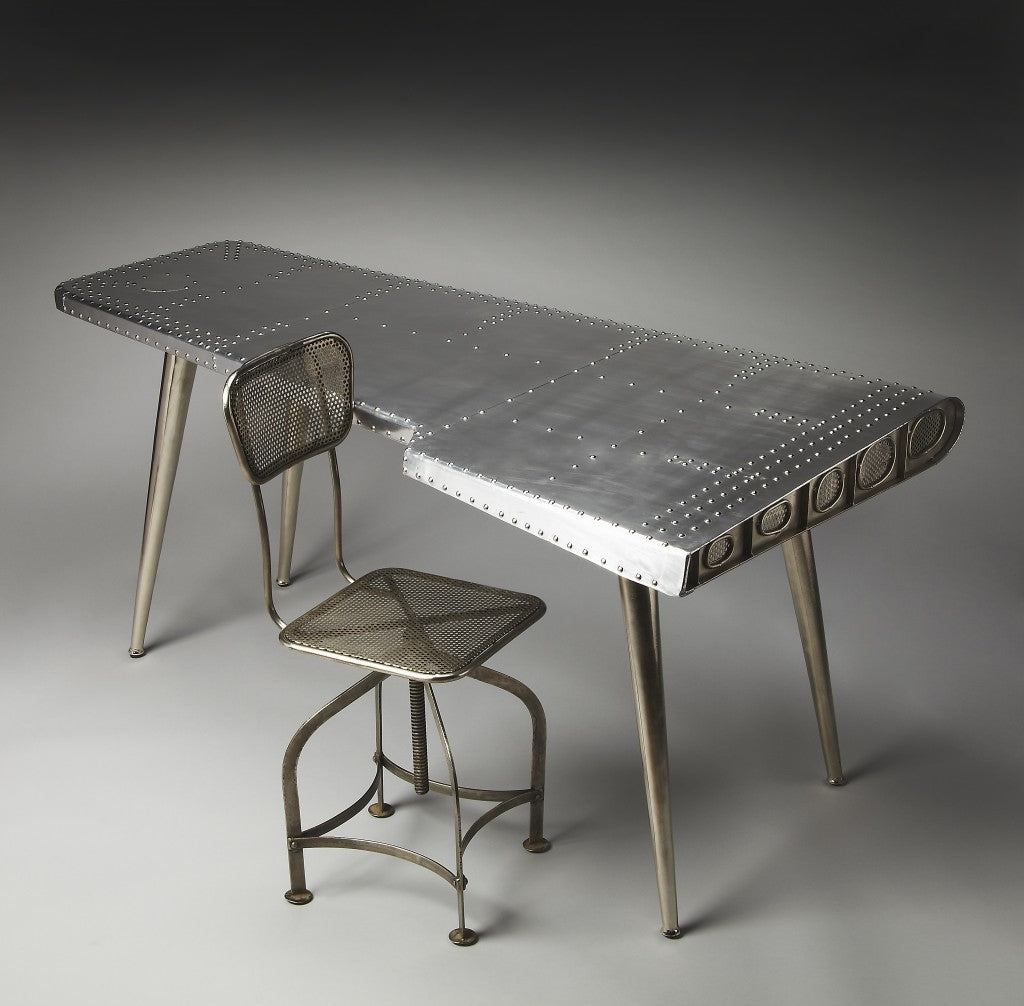 68" Silver Metal Writing Desk