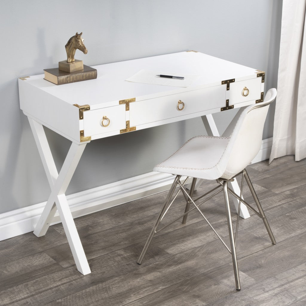 40" White Mango Wood Writing Desk With Three Drawers