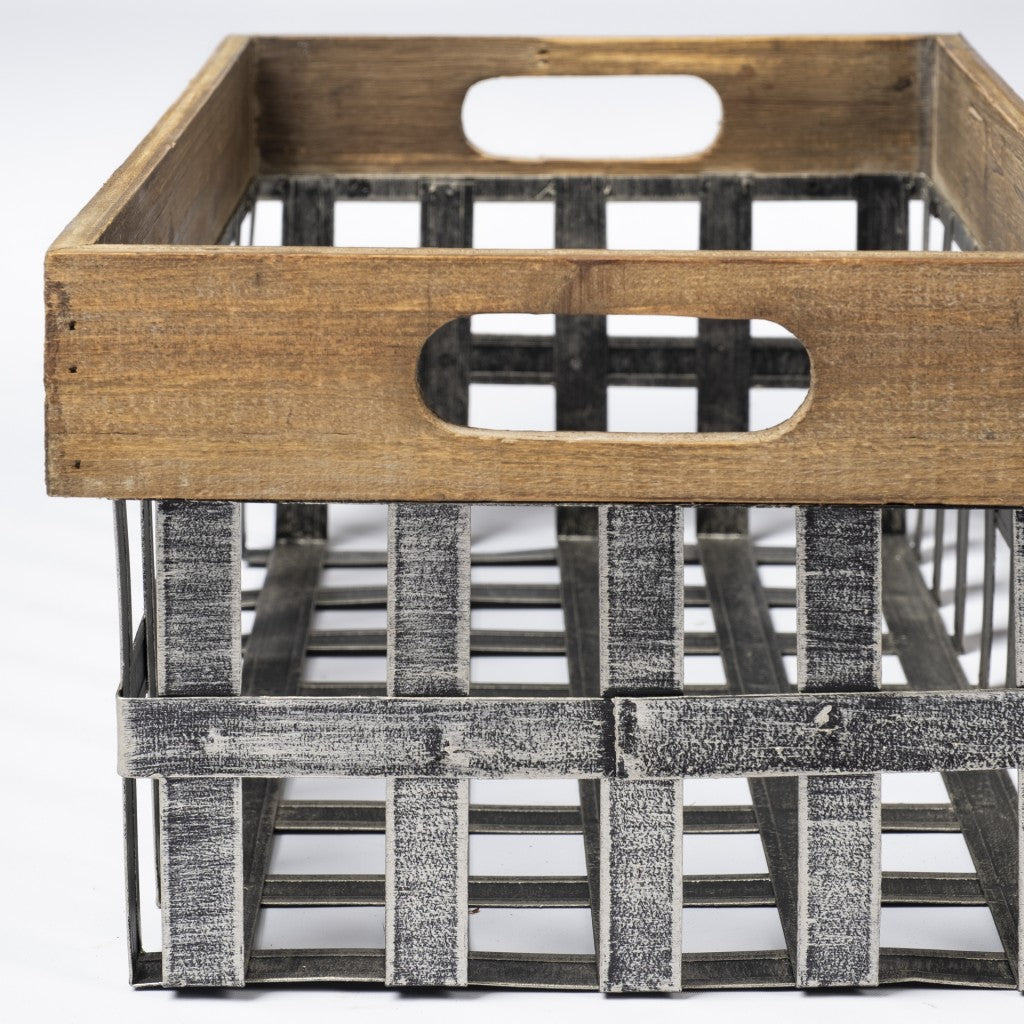 Set Of Two Wood And Metal Crate Baskets