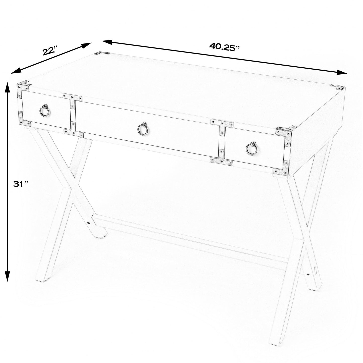 40" White Mango Wood Writing Desk With Three Drawers