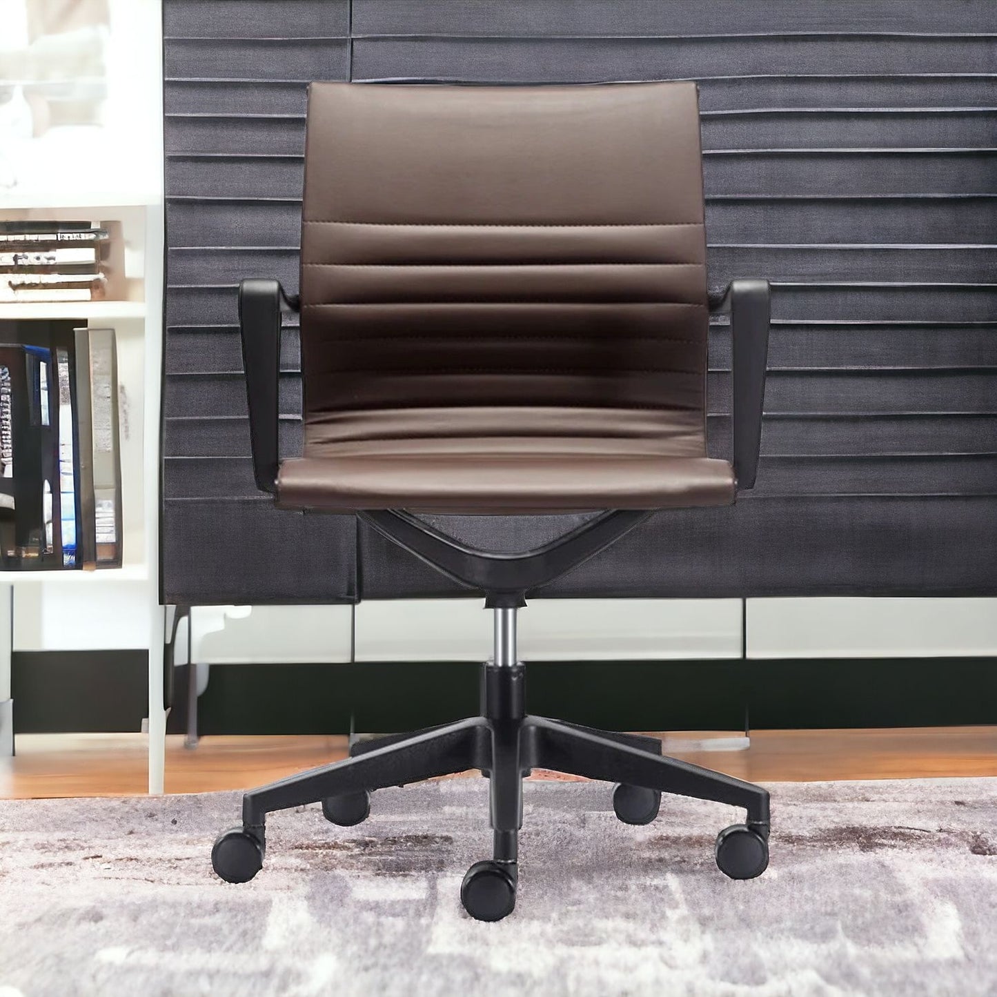 Brown and Black Adjustable Swivel Faux Leather Rolling Office Chair