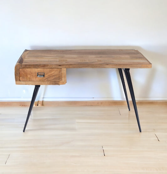 54" Brown And Black Mango Wood Writing Desk