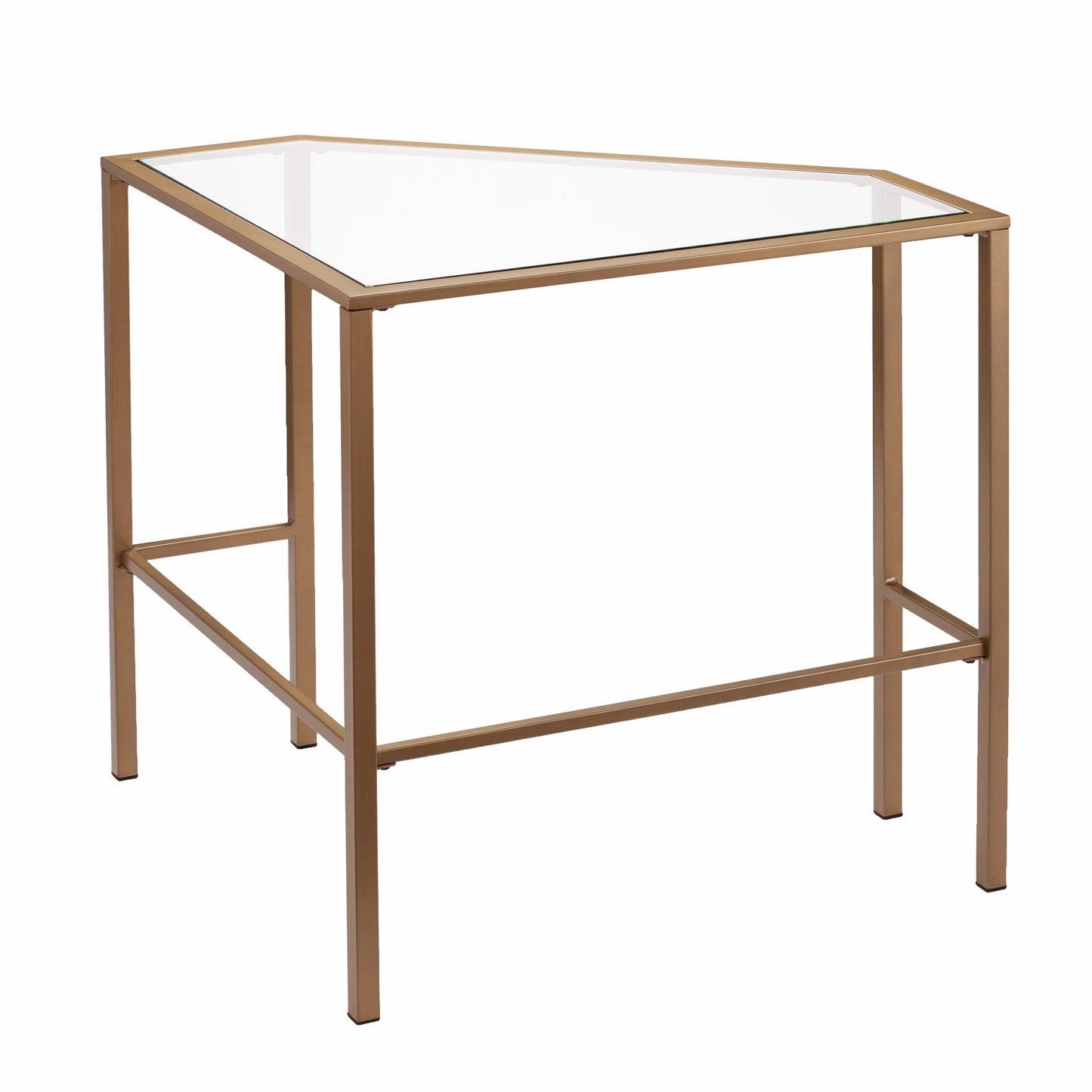 Soft Gold Metal and Glass Corner Desk