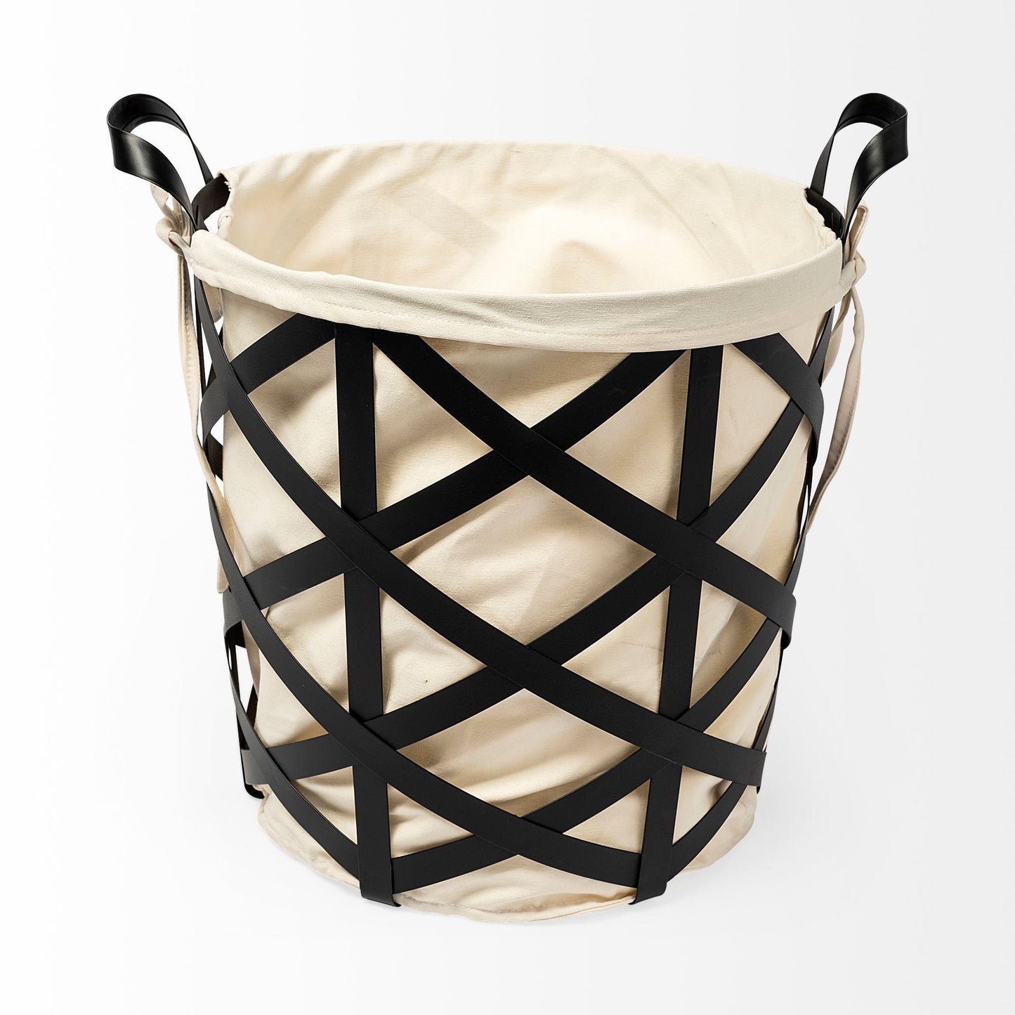 Black Woven Metal Basket With Cream Fabric Liner