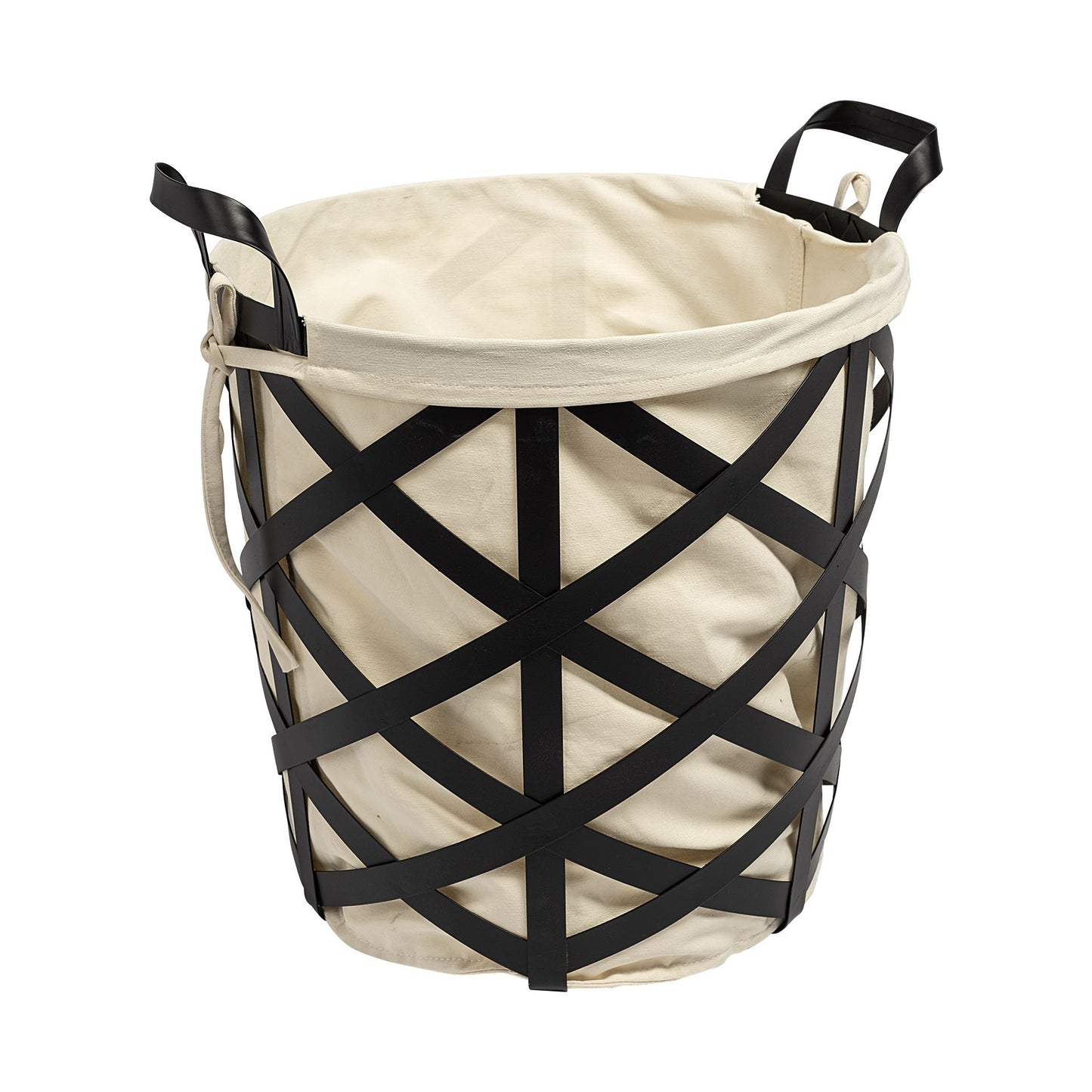 Black Woven Metal Basket With Cream Fabric Liner