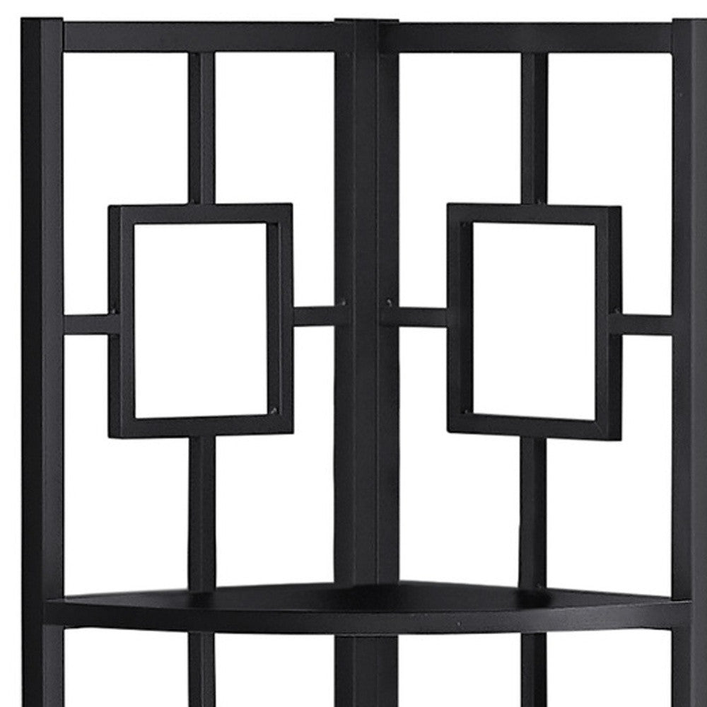 62" Black Metal Corner Bookcase