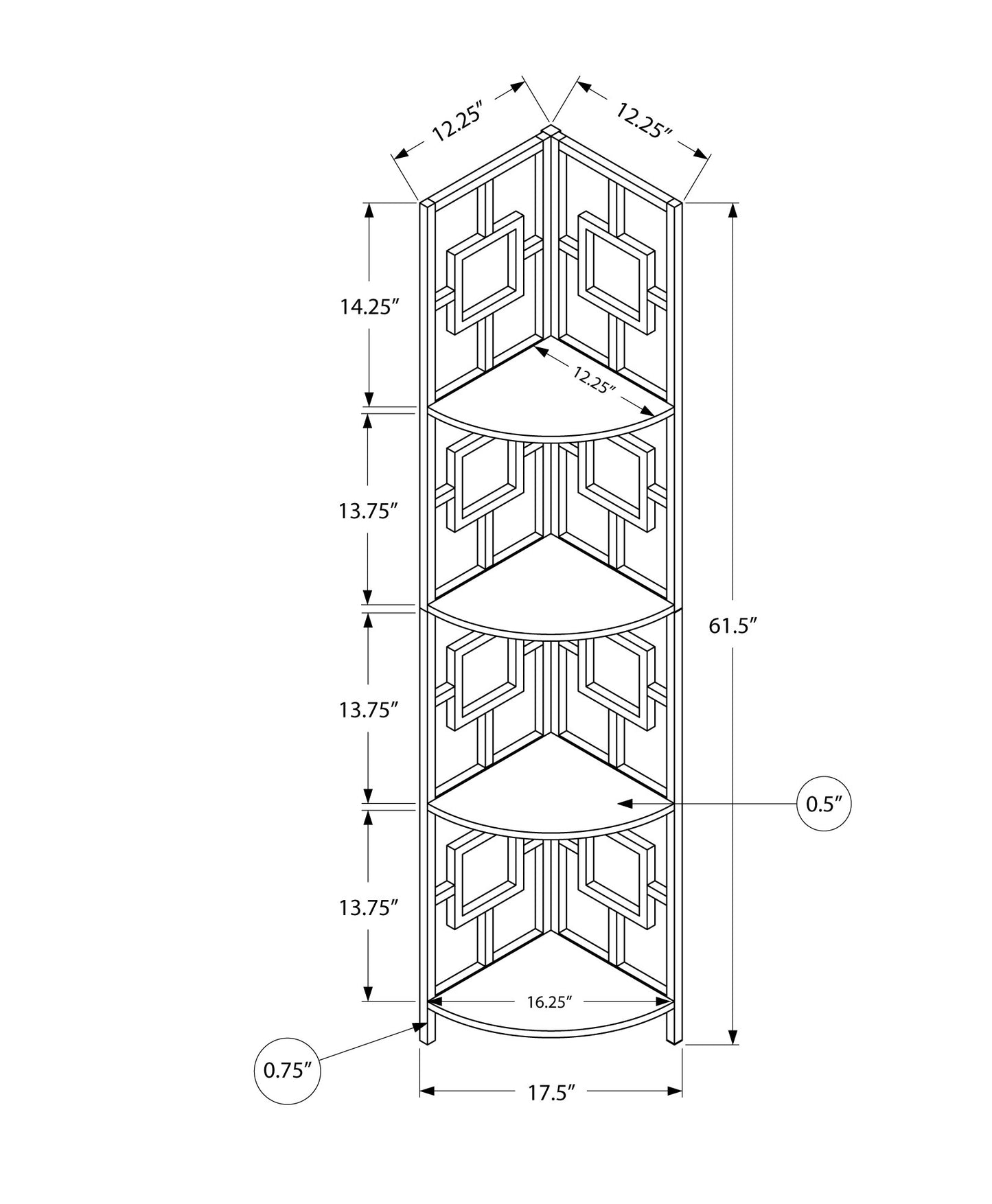 62" Black Metal Corner Bookcase