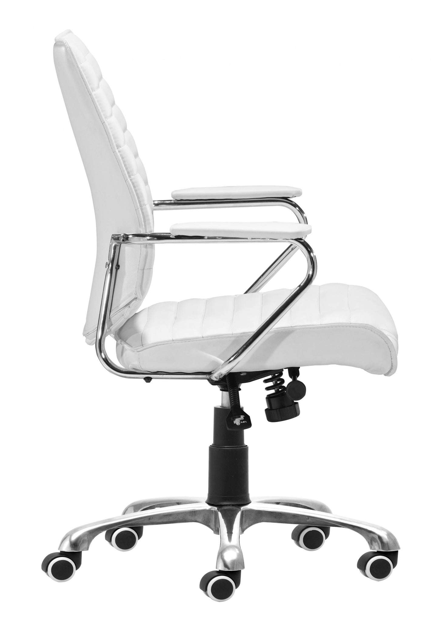 White Faux Leather Tufted Seat Swivel Adjustable Executive Chair Metal Back Steel Frame