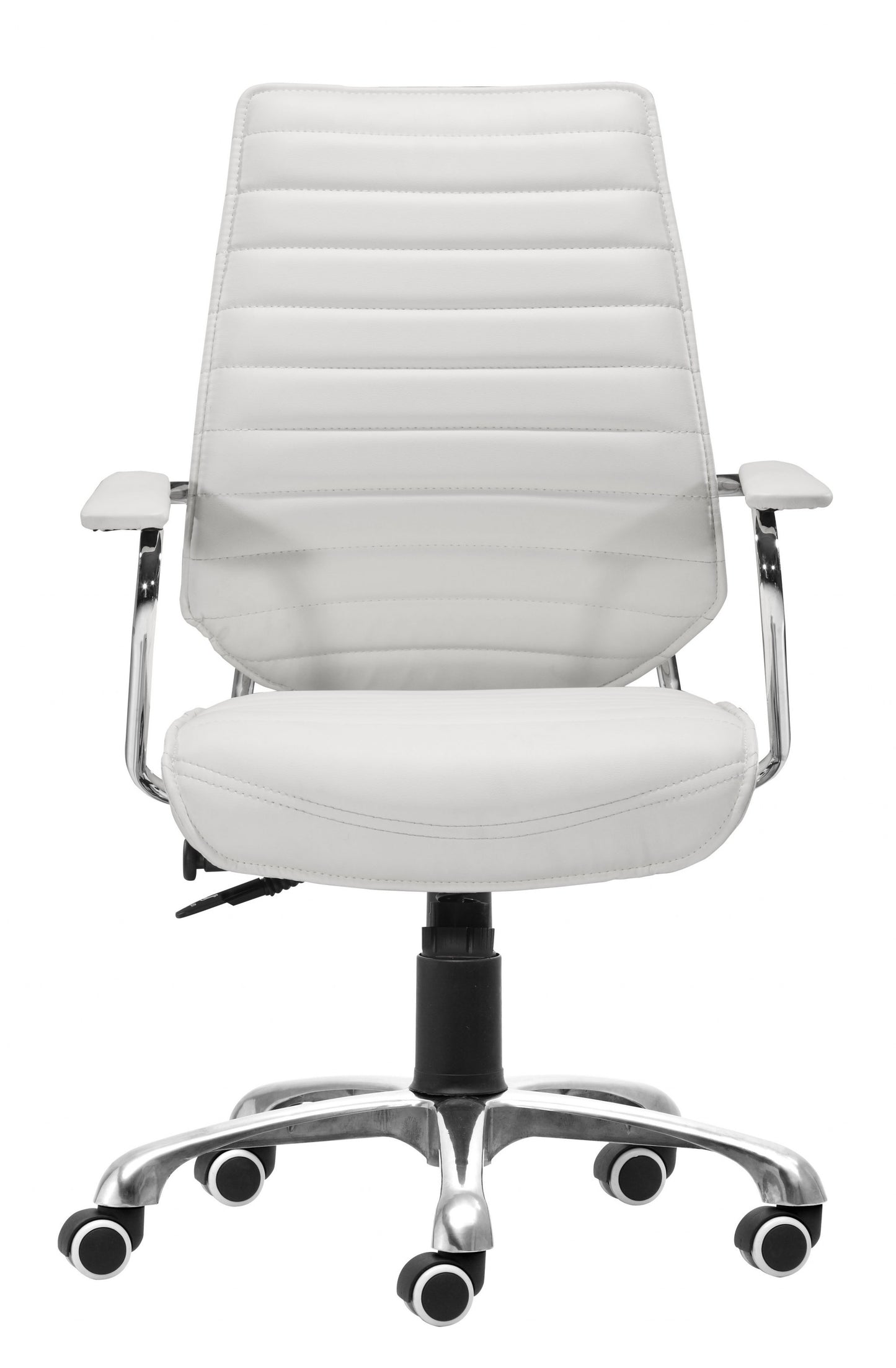 White Faux Leather Tufted Seat Swivel Adjustable Executive Chair Metal Back Steel Frame