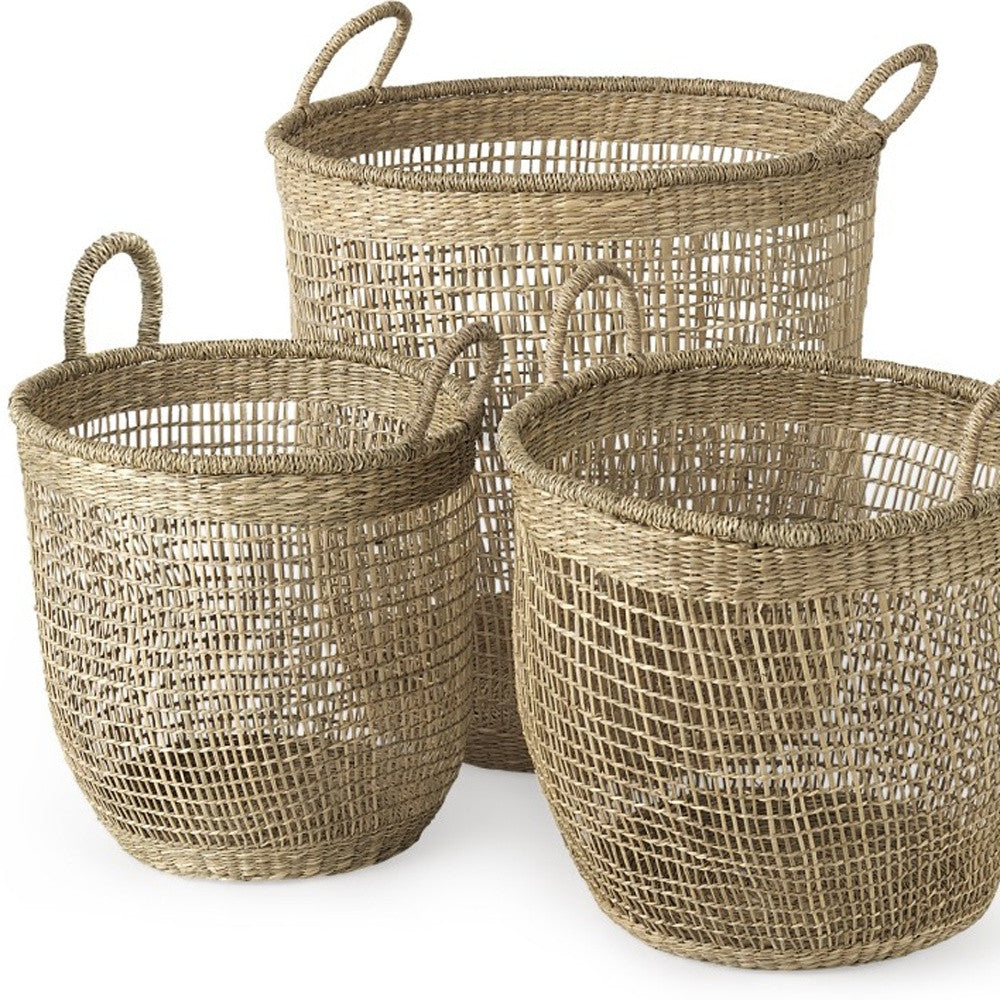 Set Of Three Round Wicker Storage Baskets