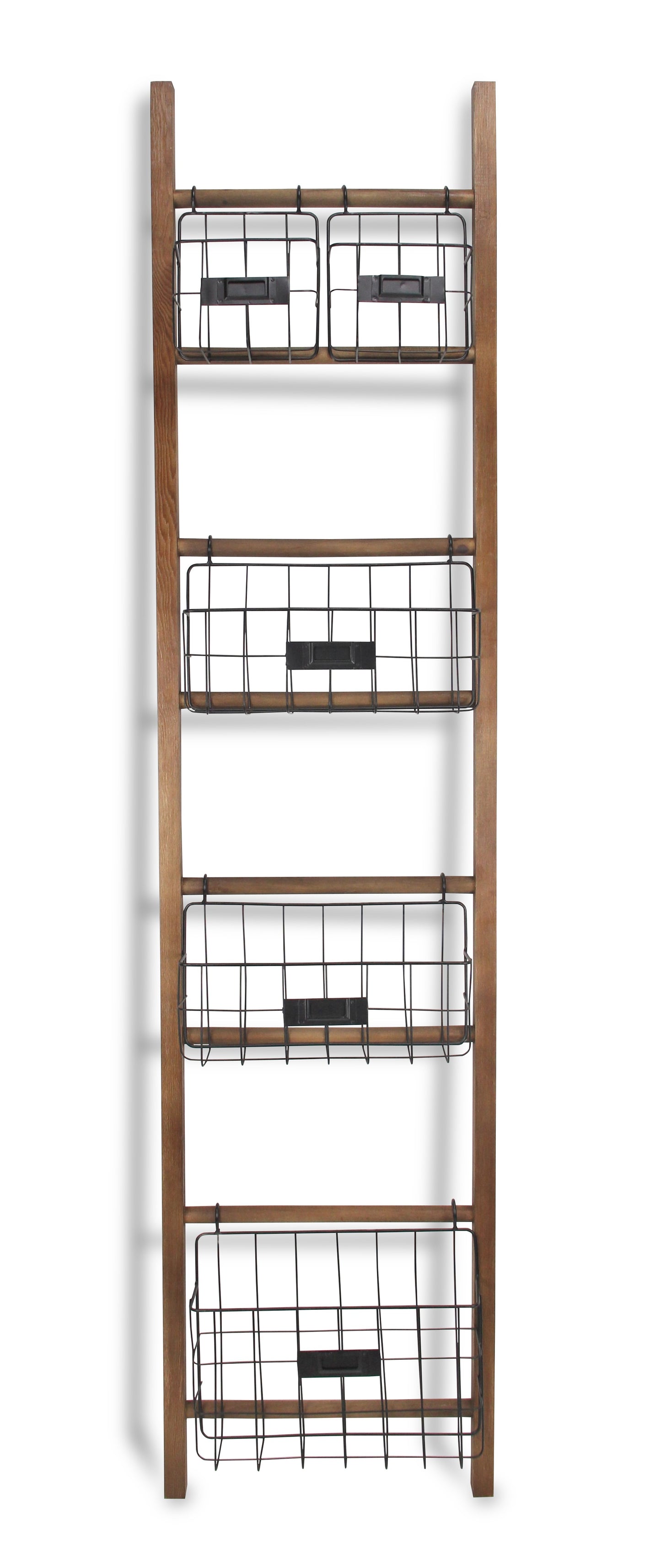 Natural Wood Storage Shelf with 5 Baskets