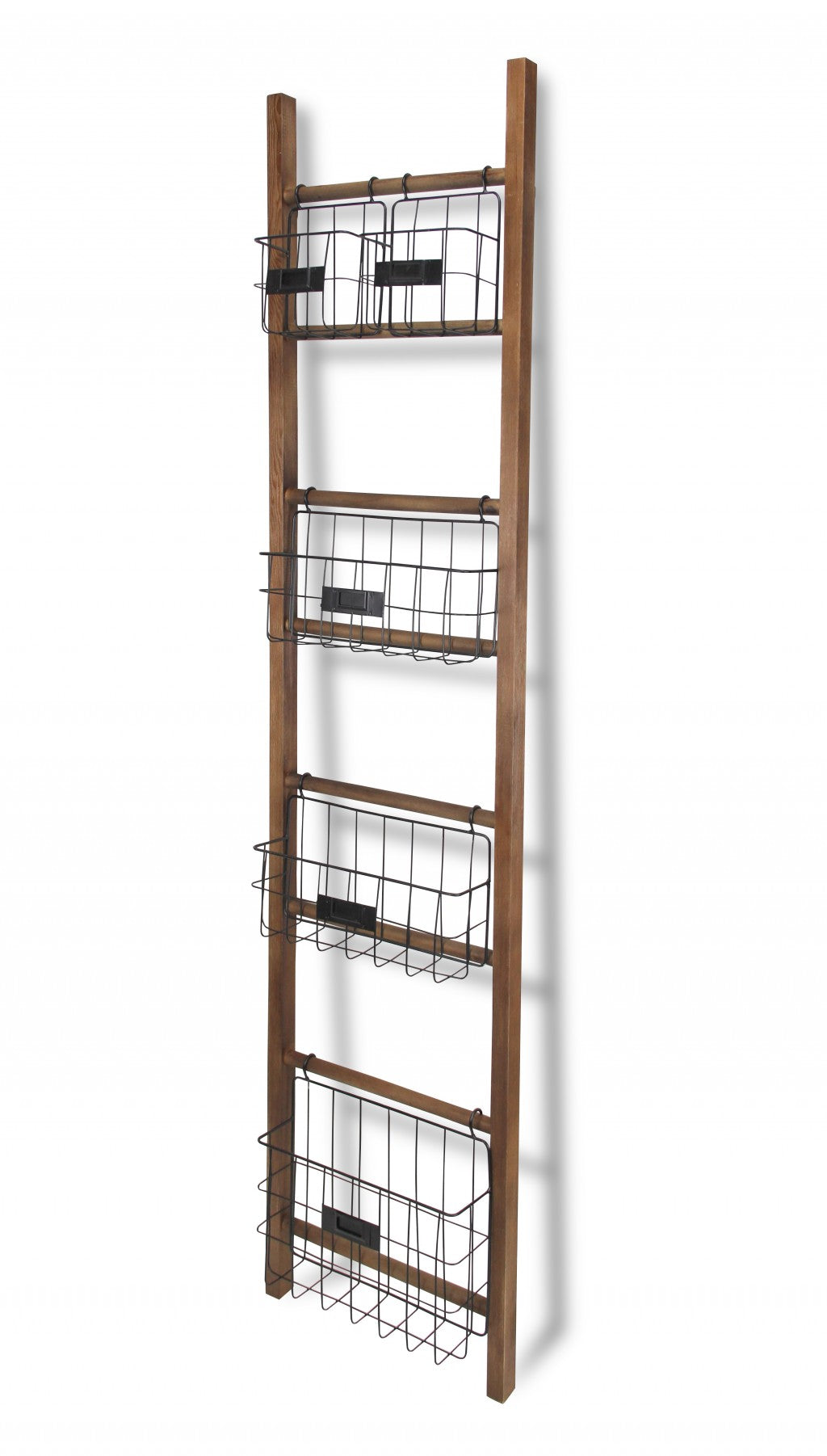 Natural Wood Storage Shelf with 5 Baskets