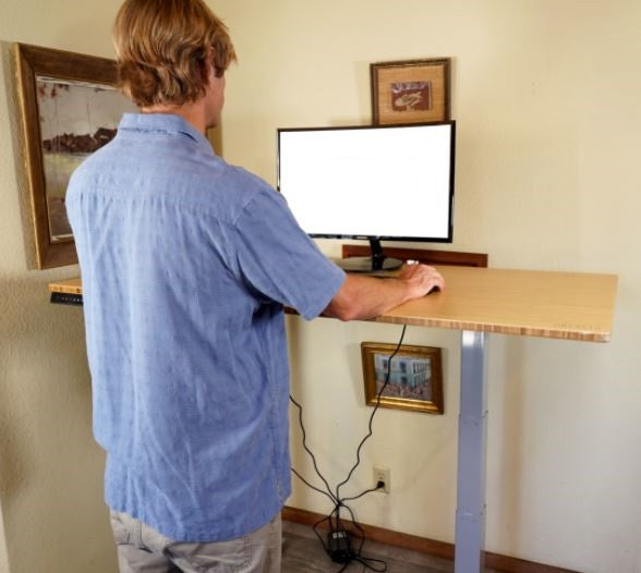 Gray and Natural Bamboo Dual Motor Electric Office Adjustable Computer Desk