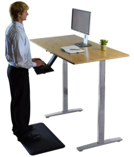 Gray and Natural Bamboo Dual Motor Electric Office Adjustable Computer Desk