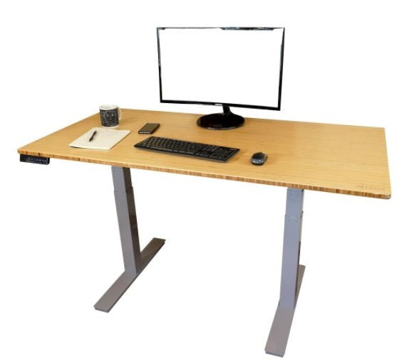 Gray and Natural Bamboo Dual Motor Electric Office Adjustable Computer Desk