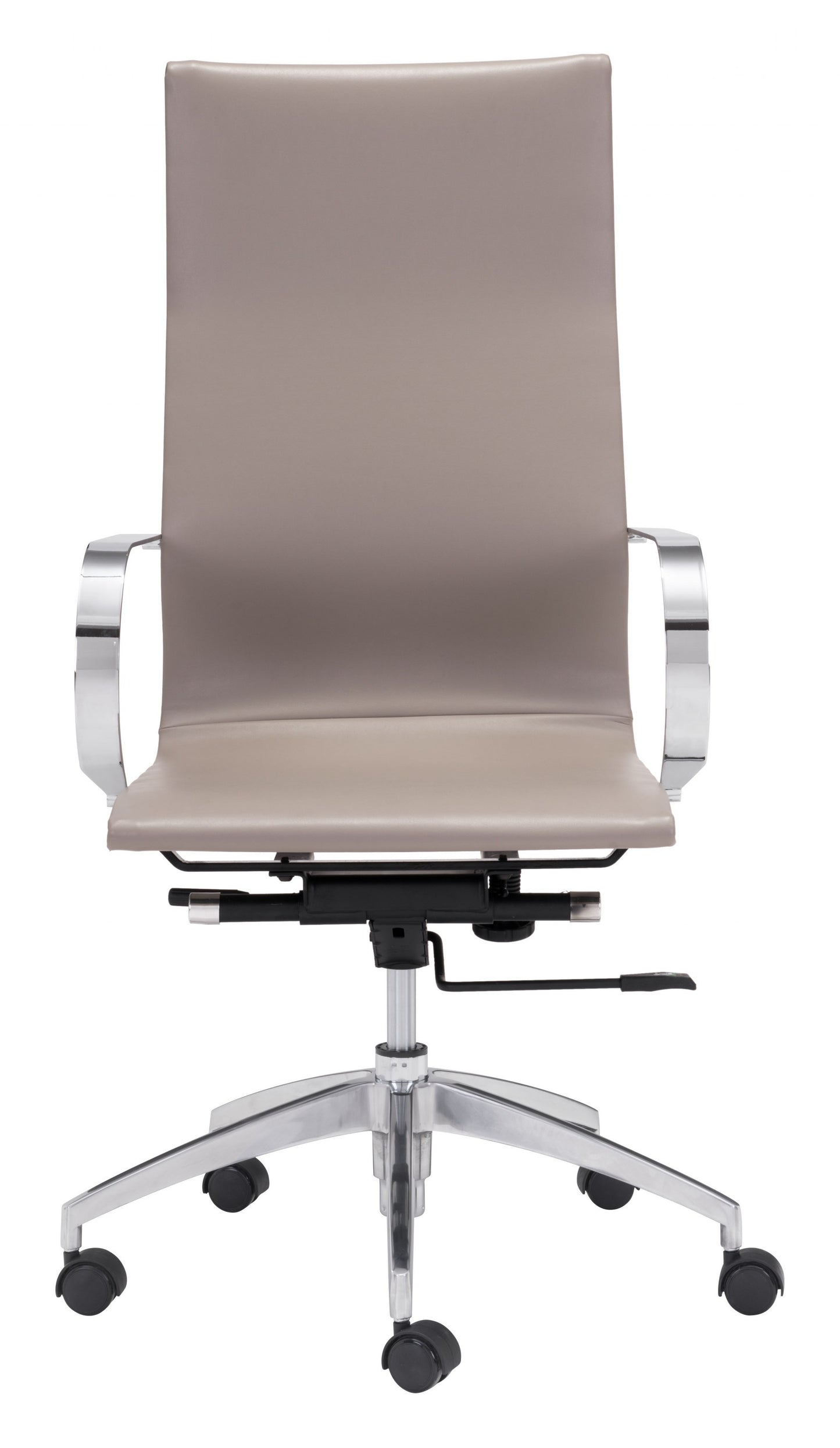 Taupe Faux Leather Seat Swivel Adjustable Conference Chair Metal Back Steel Frame