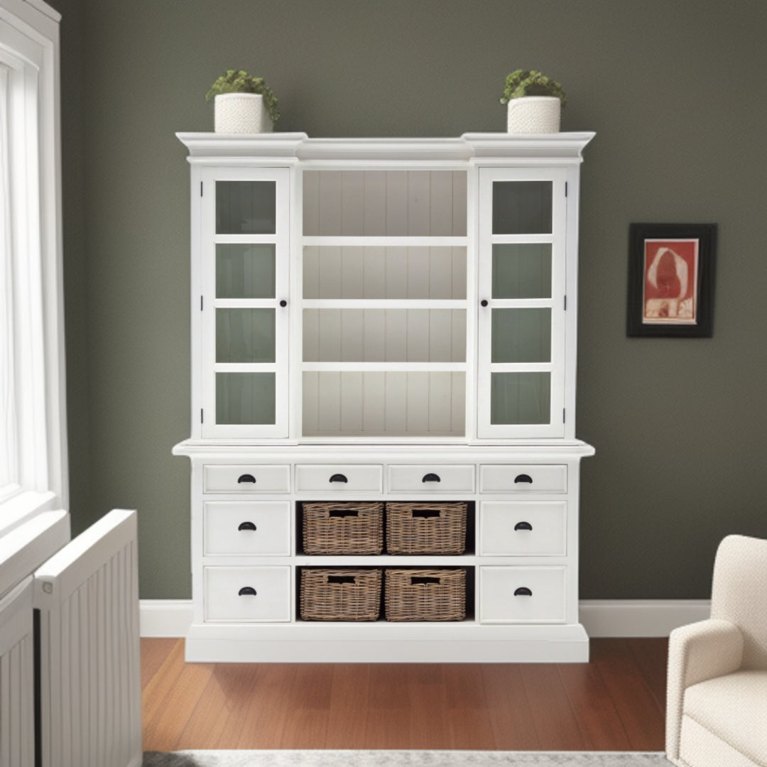 87" White Solid Wood Six Tier Bookcase