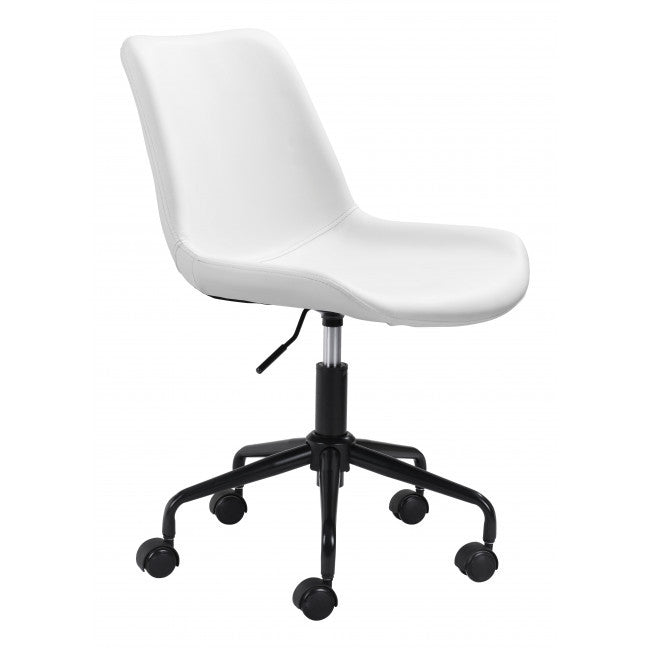 White Faux Leather Seat Swivel Adjustable Task Chair Leather Back Steel Frame