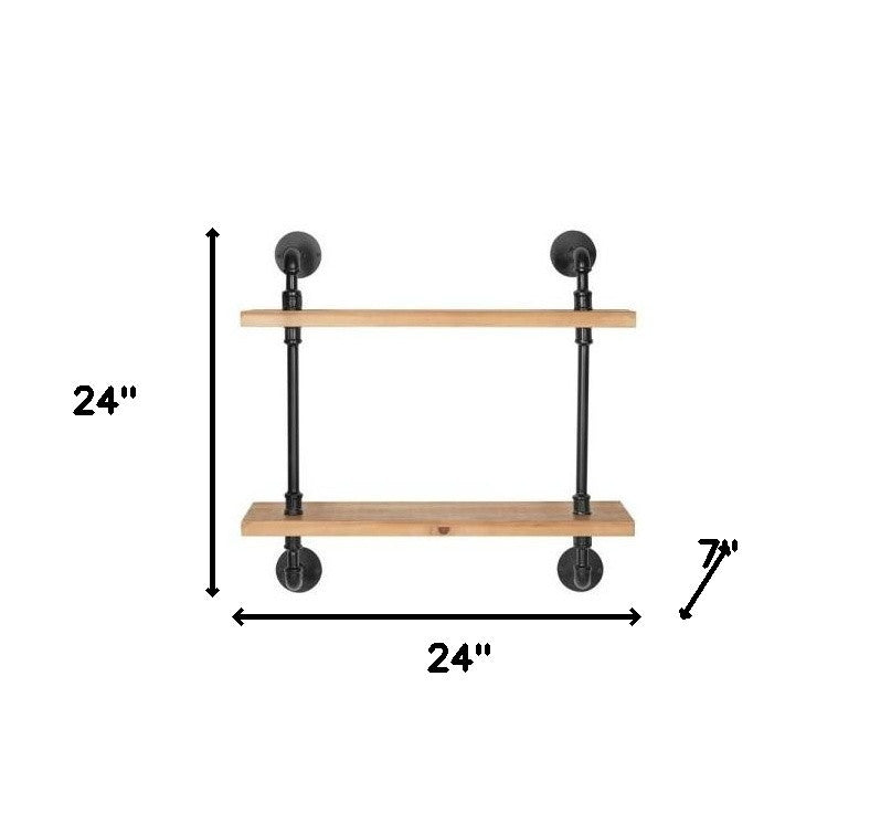 24" Two Shelves Solid Wood Wall Mounted Shelving Unit