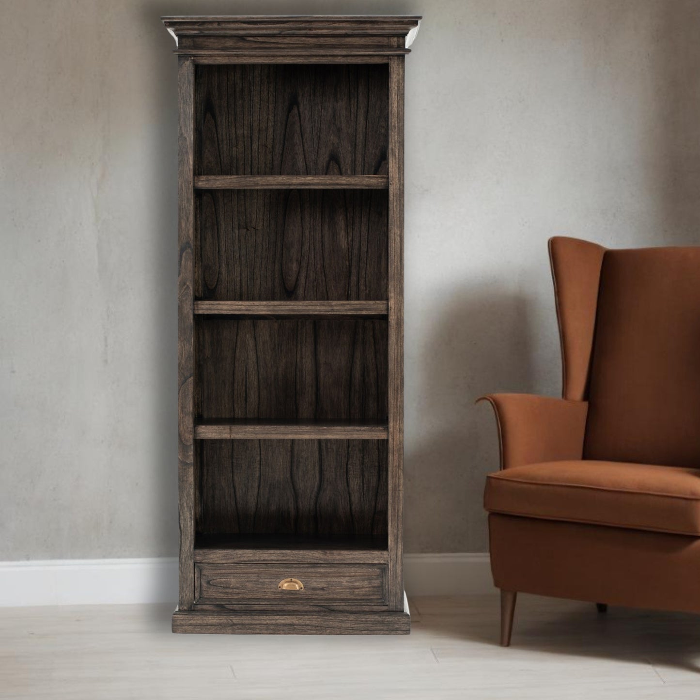 Black Wash Bookcase With One Drawer