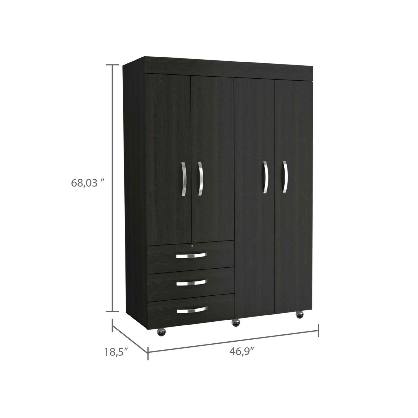 Black Tall Four Door Closet Wardrobe