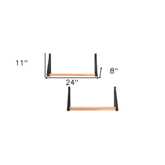 24" Two Shelves Solid Wood Wall Mounted Shelving Unit