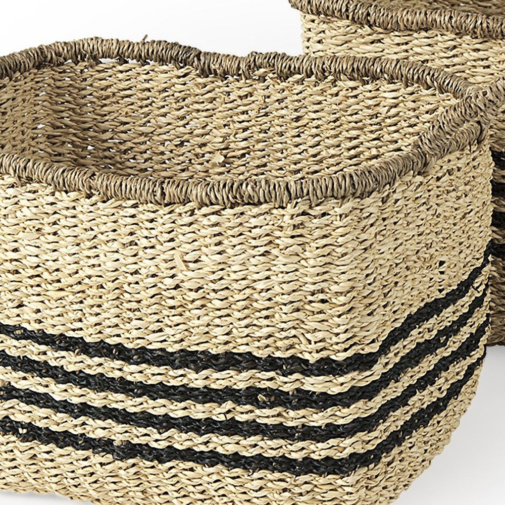 Set Of Two Striped Wicker Storage Baskets