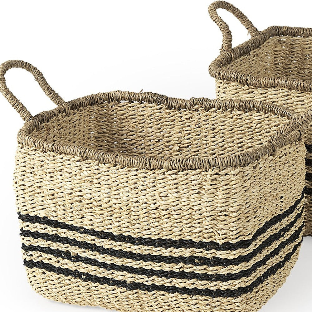 Set Of Two Striped Wicker Storage Baskets