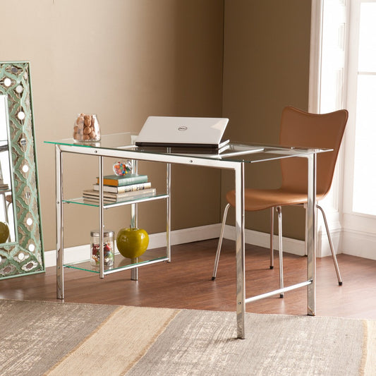 Clear and Chrome Glass Writing Desk