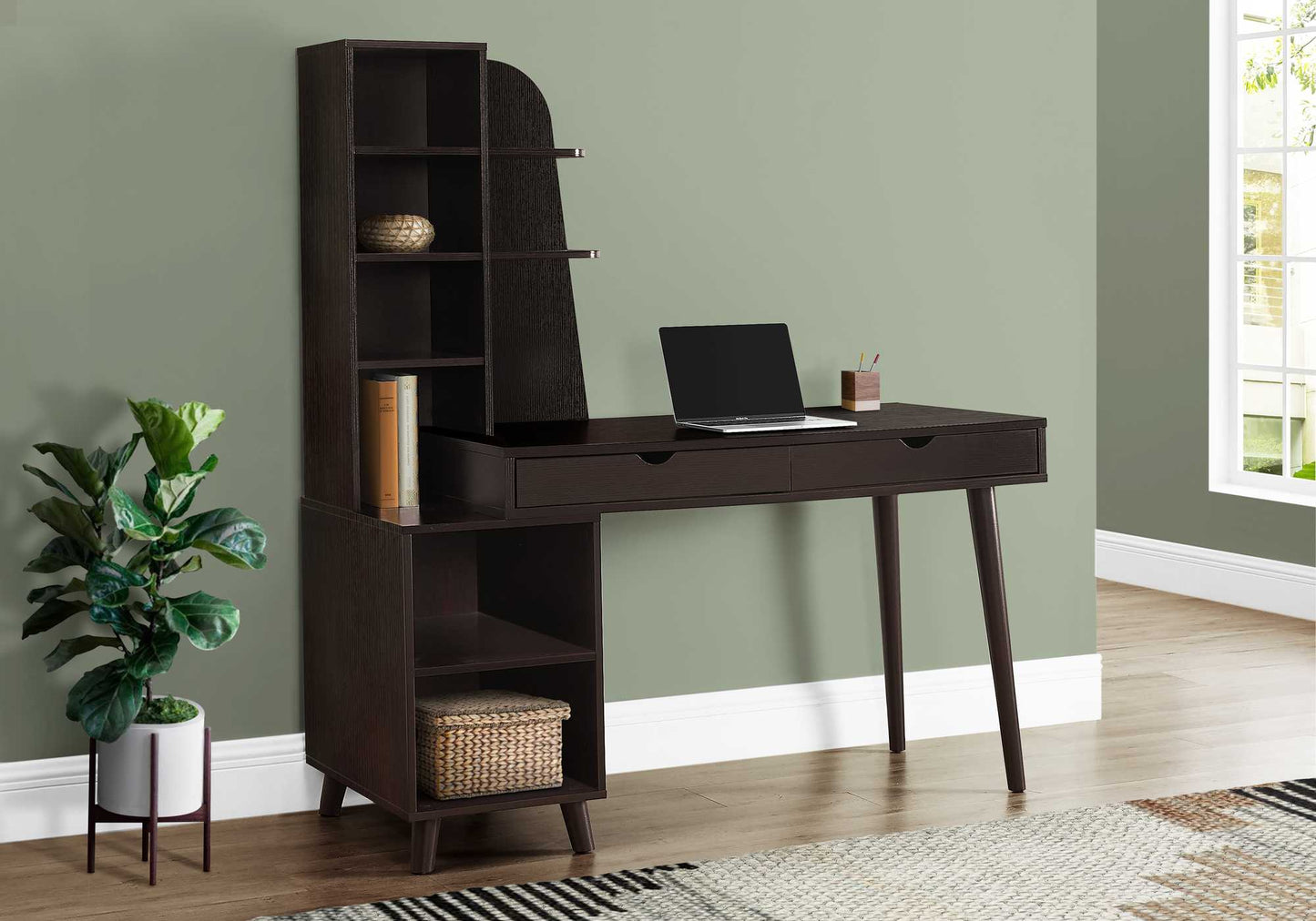 55" Espresso Computer Desk With Two Drawers