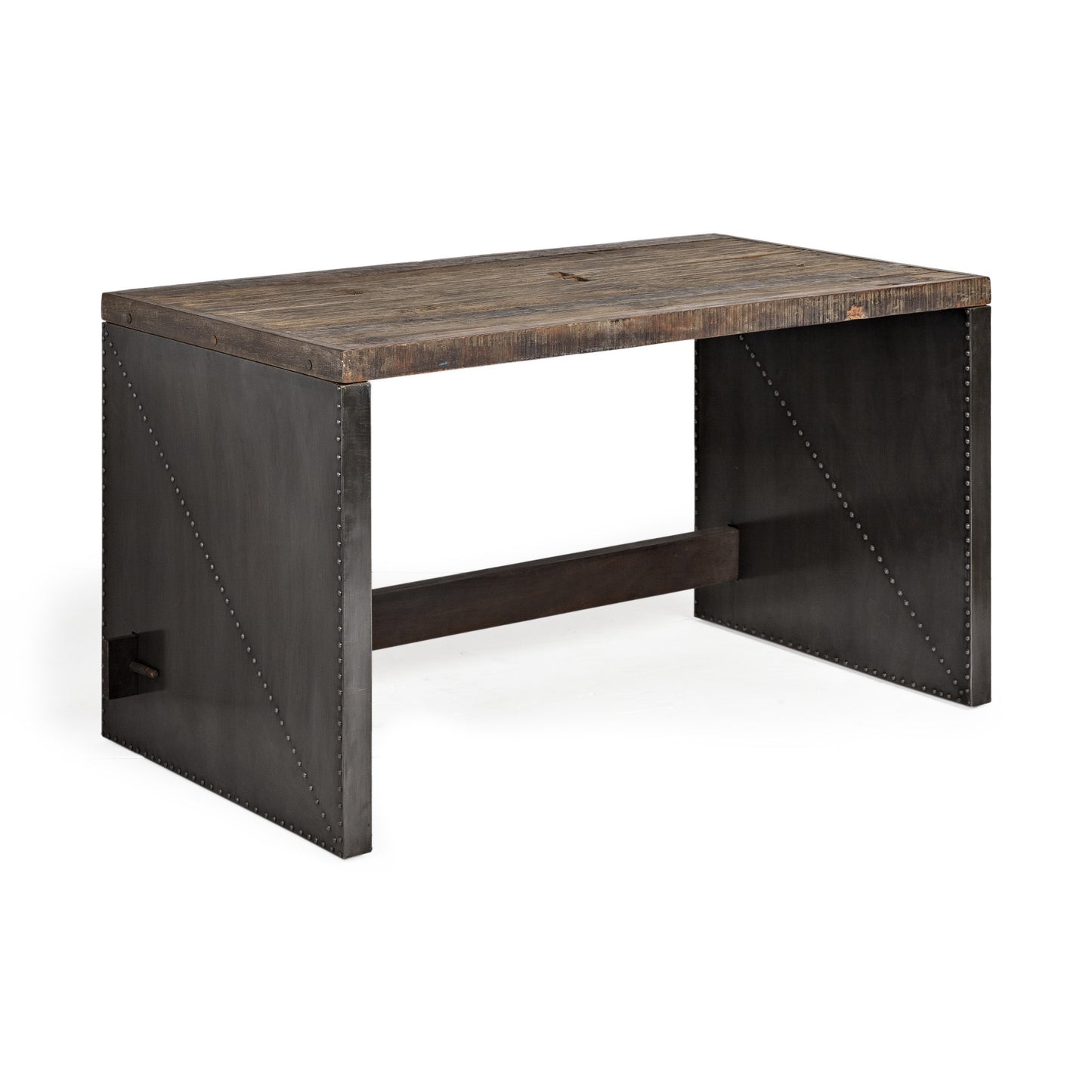 Dark Brown Solid Reclaimed Wood Office Desk With Metal Cladded Frame