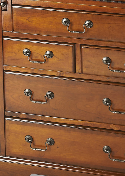 26" Brown Rubberwood Wood Secretary Desk With Five Drawers