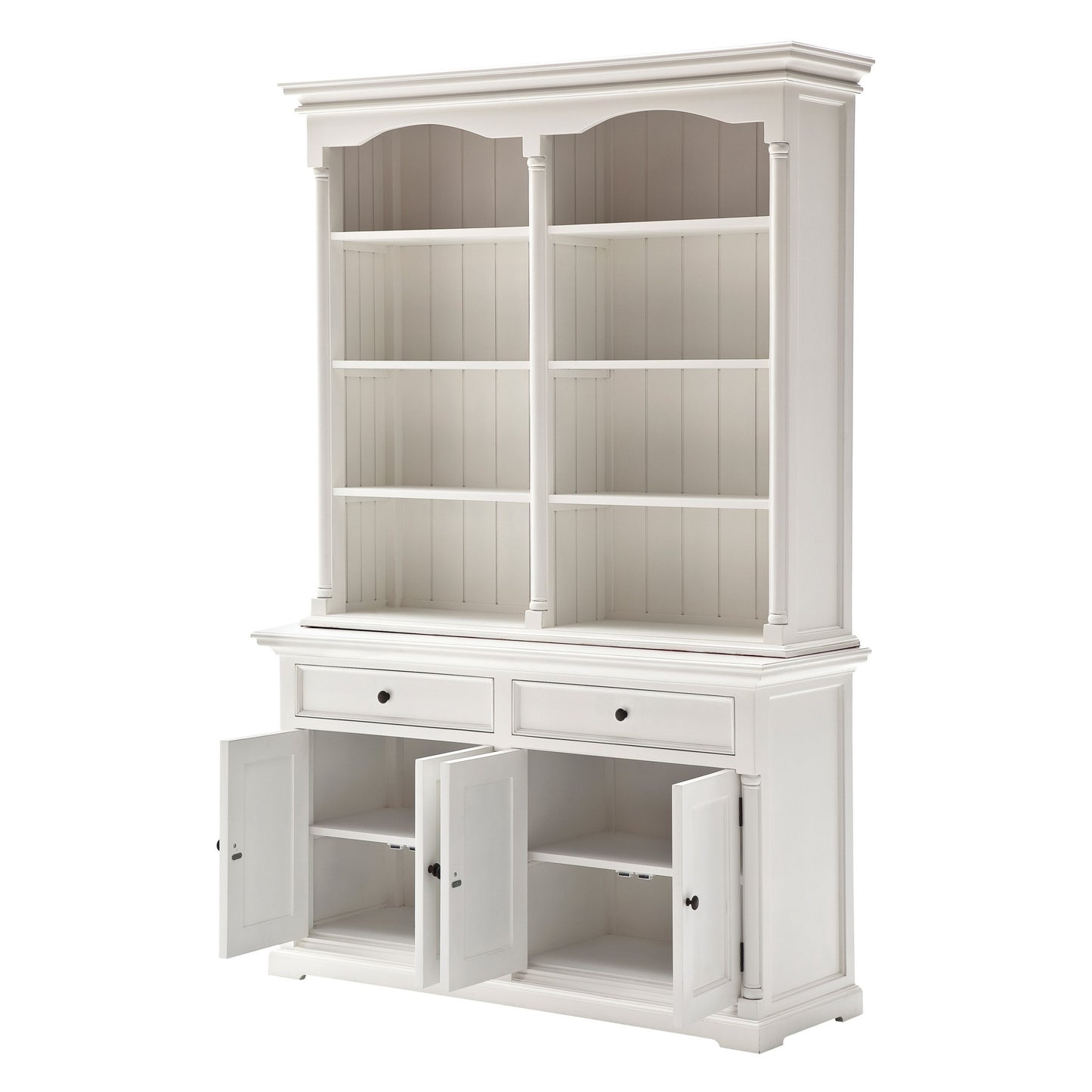 87" White Solid Wood Four Tier Bookcase