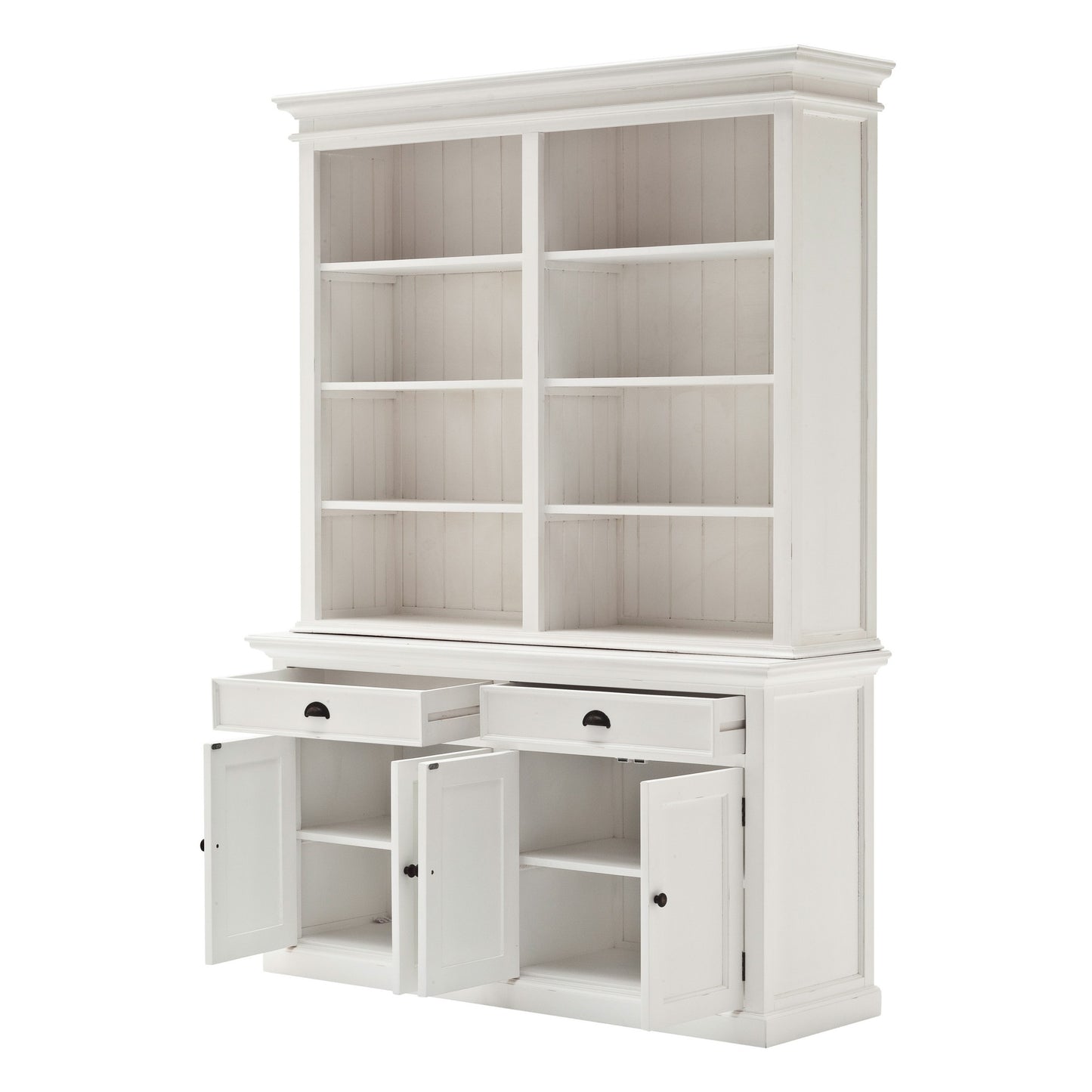 87" White Solid Wood Four Tier Bookcase