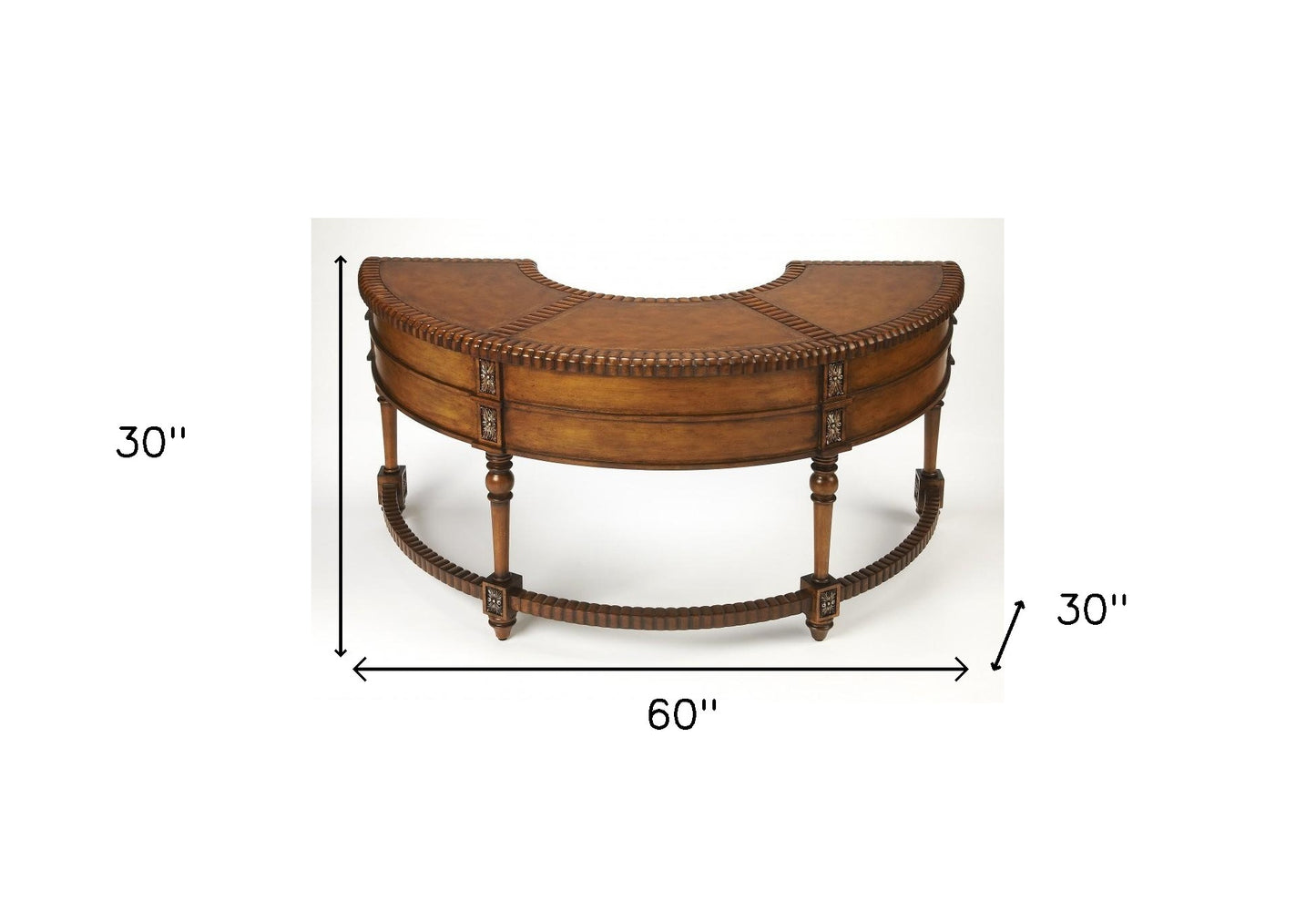 Hand Carved Leather Top Crescent Shape Desk