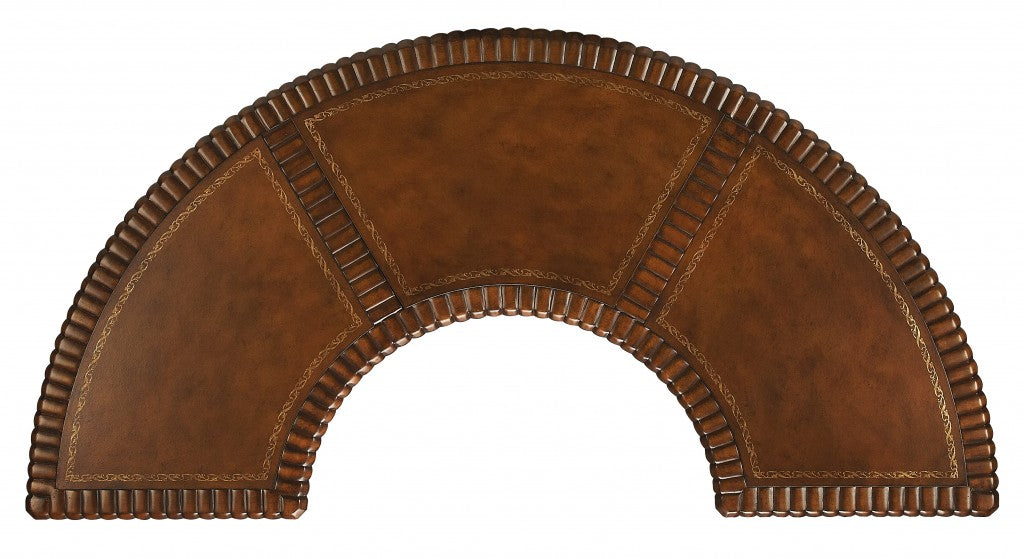 Hand Carved Leather Top Crescent Shape Desk