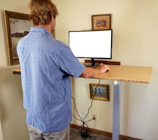 Gray and Natural Bamboo 52" Dual Motor Electric Office Adjustable Computer Desk