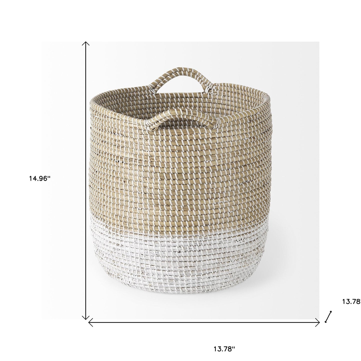 Set Of Three Beige And White Storage Baskets