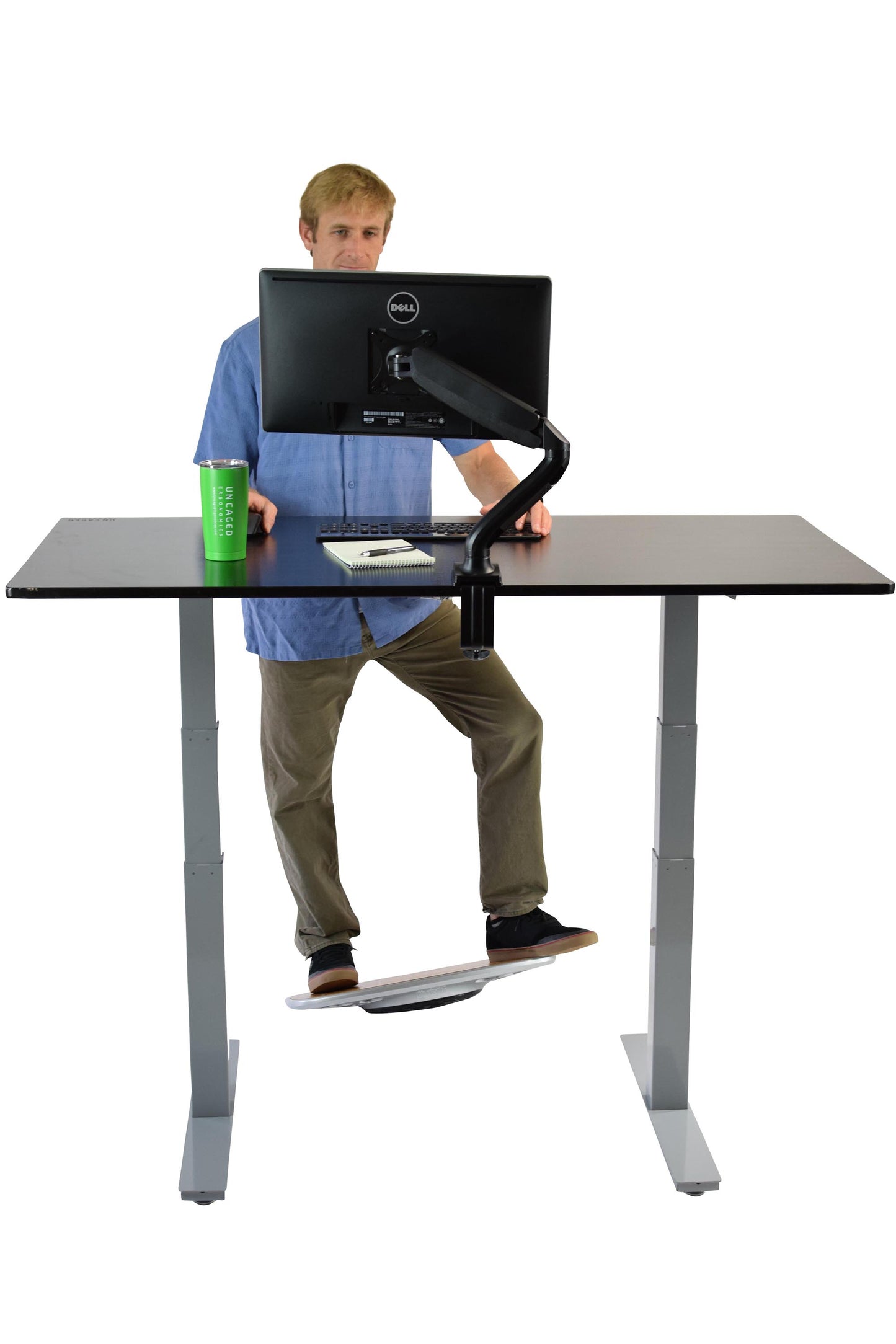 Bamboo and Silver Active Standing Desk Balance Board