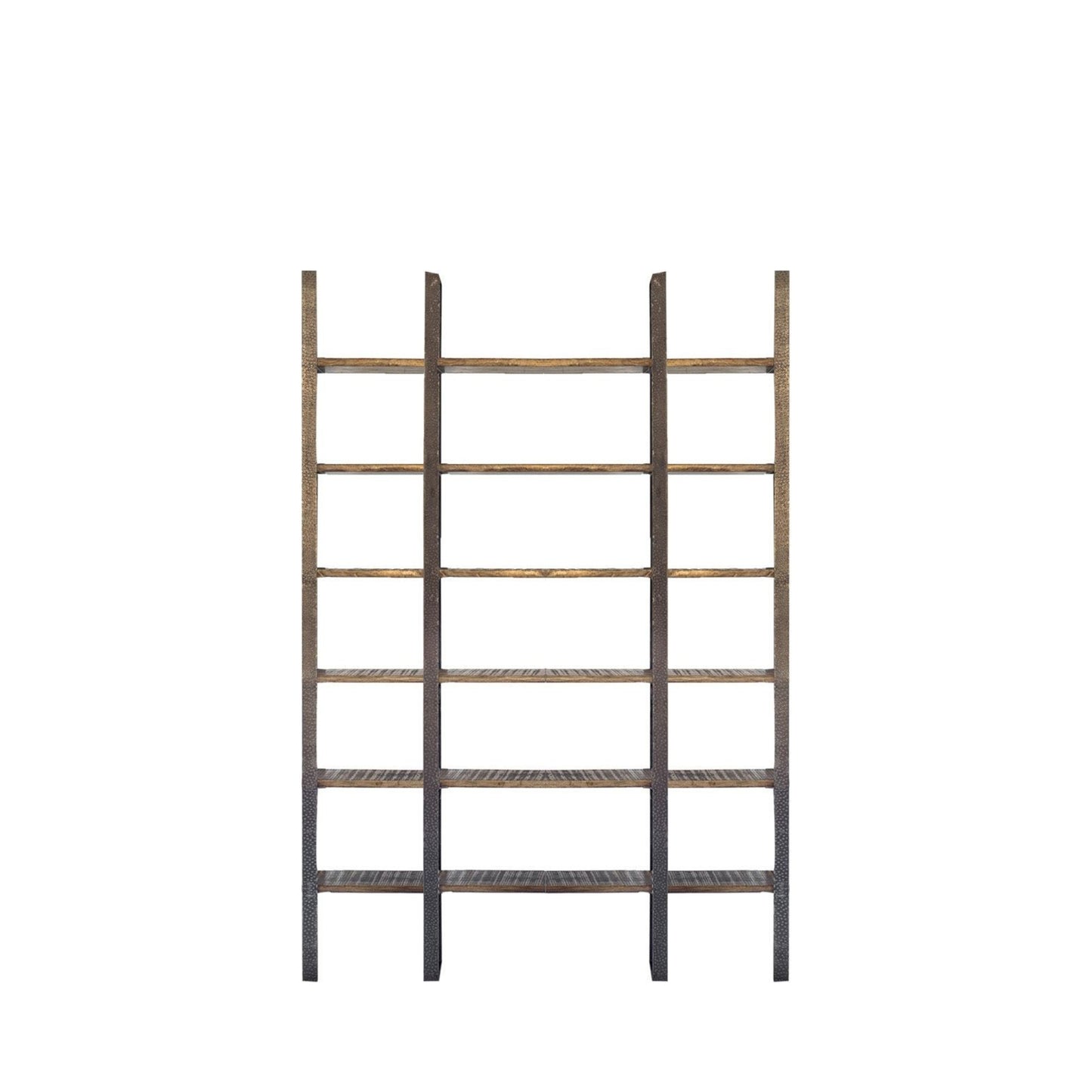 90" Brown Wood and Iron Six Tier Shelving Unit