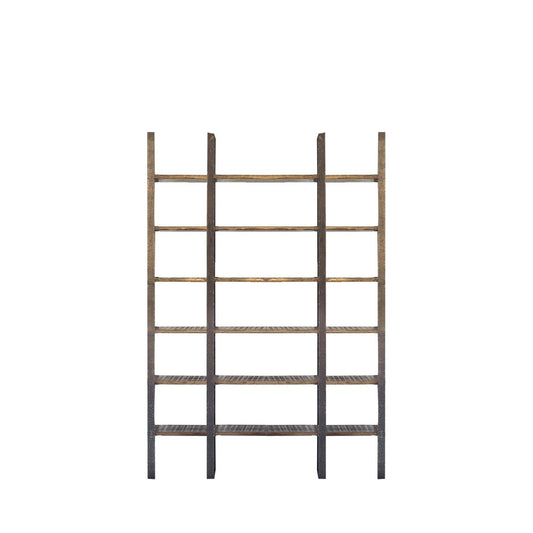 90" Brown Wood and Iron Six Tier Shelving Unit