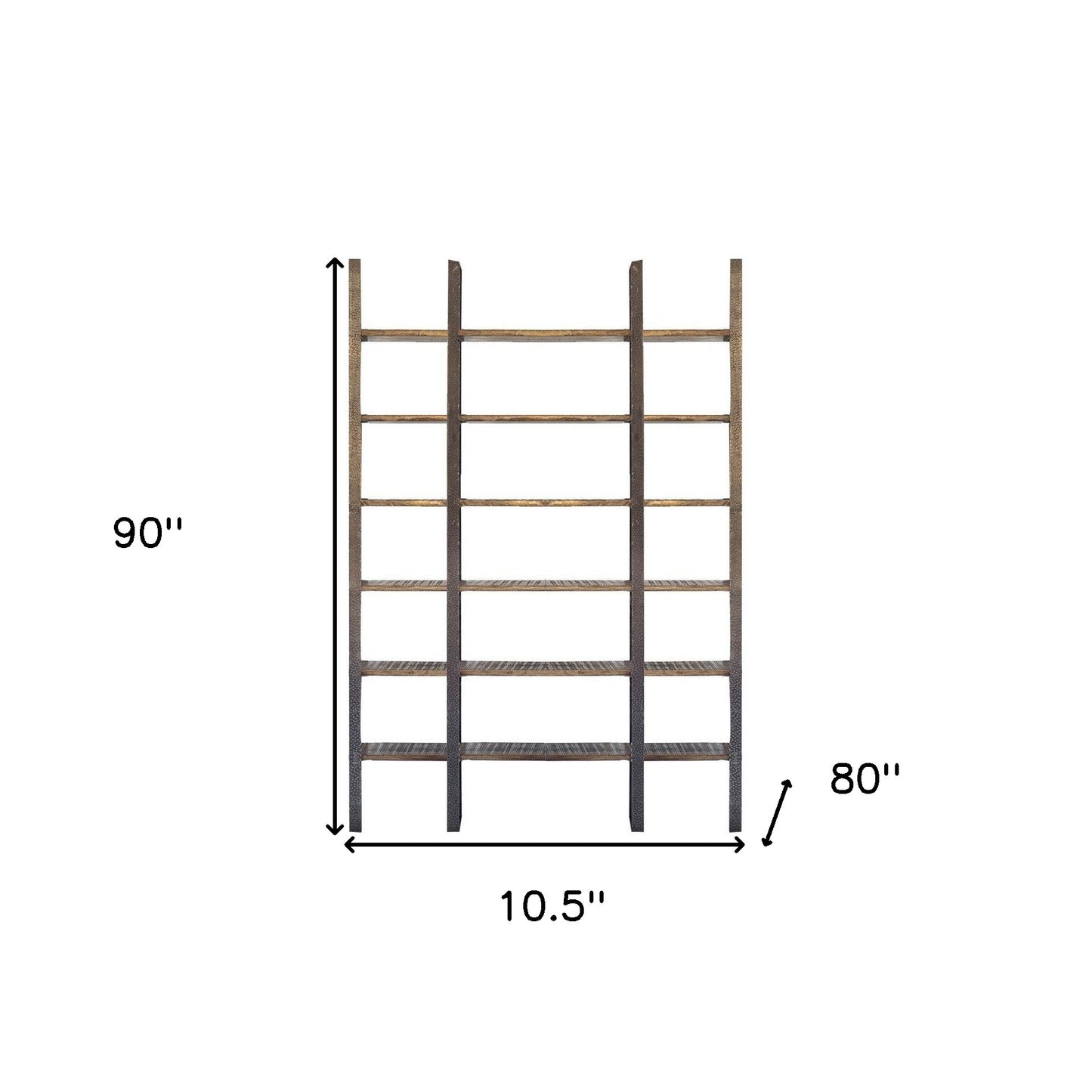 90" Brown Wood and Iron Six Tier Shelving Unit