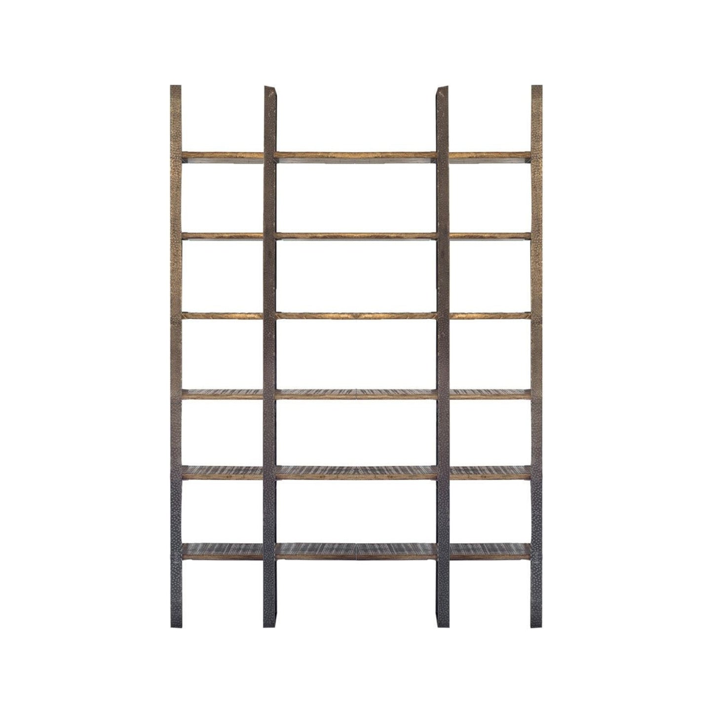 90" Brown Wood and Iron Six Tier Shelving Unit