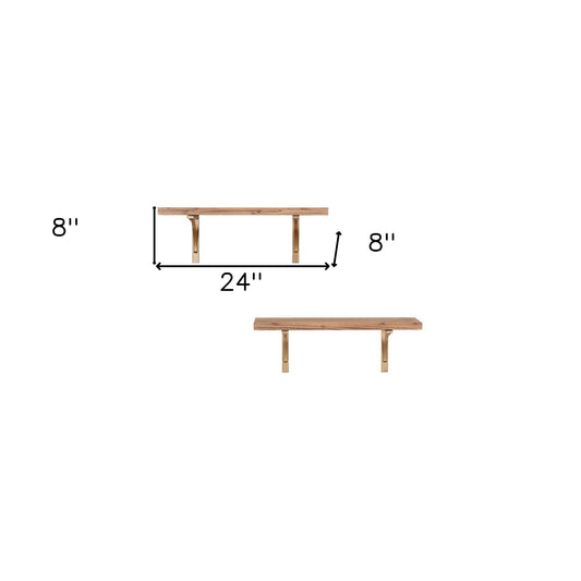 24" Two Shelves Solid Wood Wall Mounted Shelving Unit