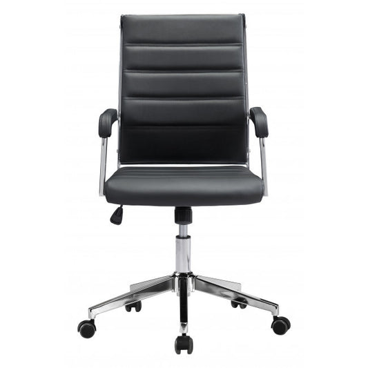 Black Faux Leather Tufted Seat Swivel Adjustable Task Chair Leather Back Steel Frame