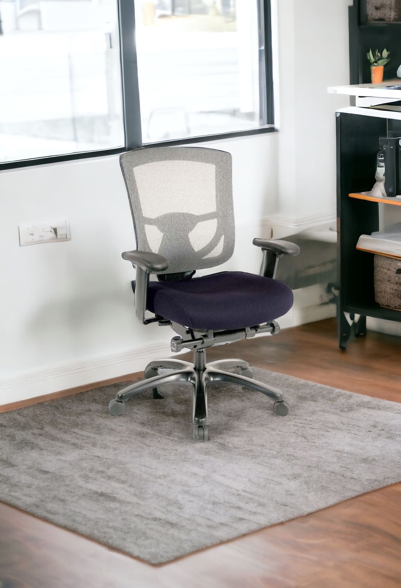 Denim Blue and Black Adjustable Swivel Mesh Rolling Office Chair