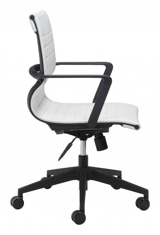 White Faux Leather Seat Swivel Adjustable Task Chair Metal Back Steel Frame