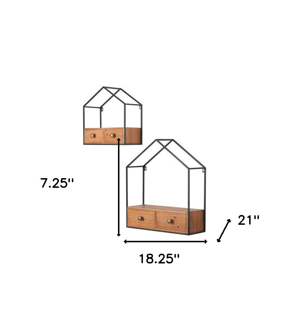 18" Two Shelves Solid Wood Wall Mounted Shelving Unit