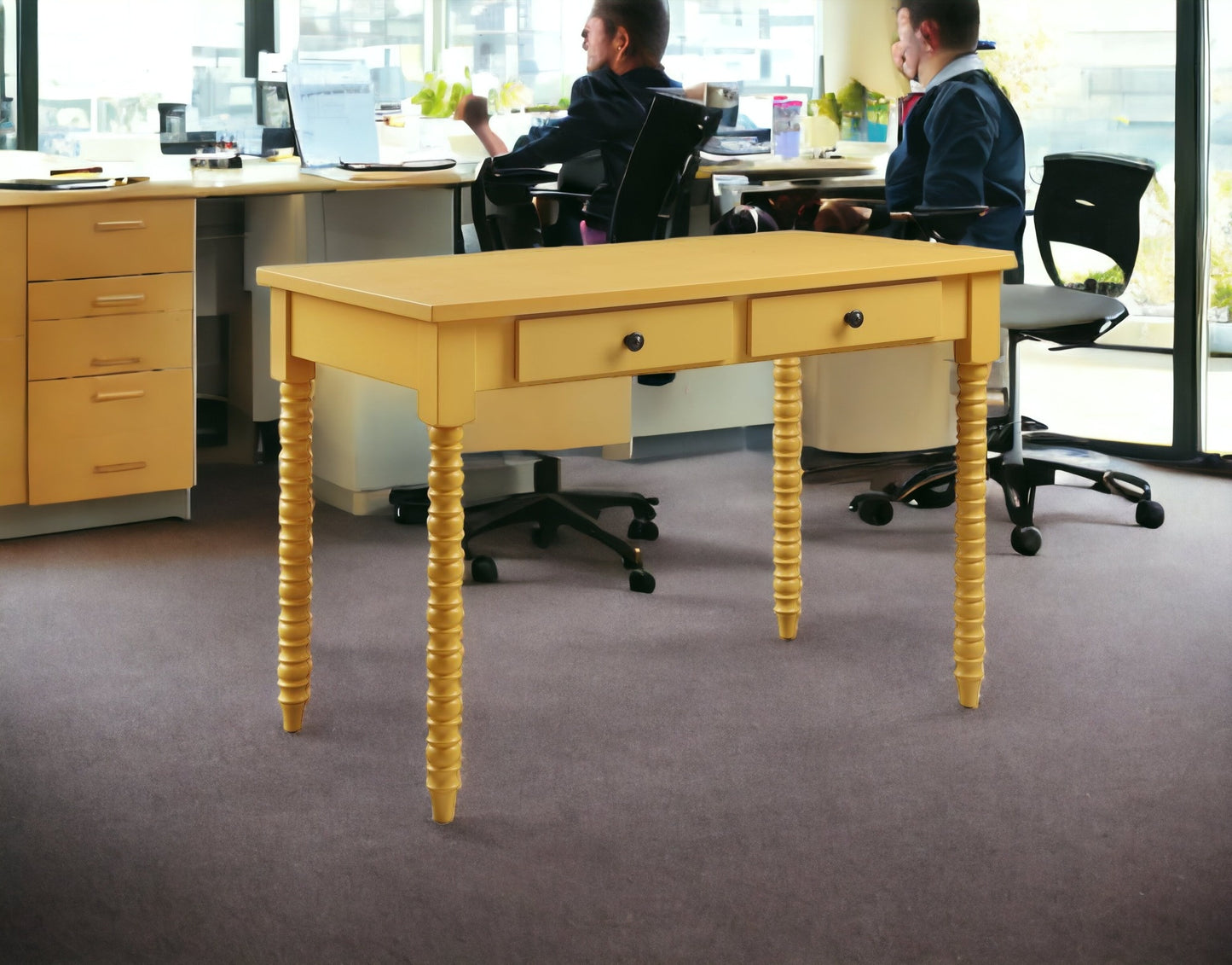 42" Yellow Writing Desk With Two Drawers