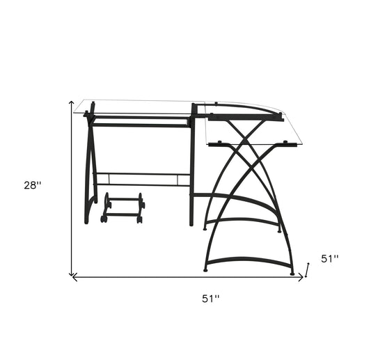 51" Clear and Black Glass L Shape Computer Desk